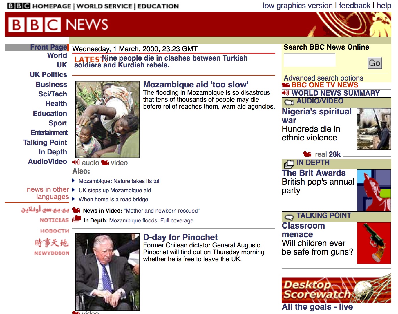 BBC.co.uk news homepage (2000)